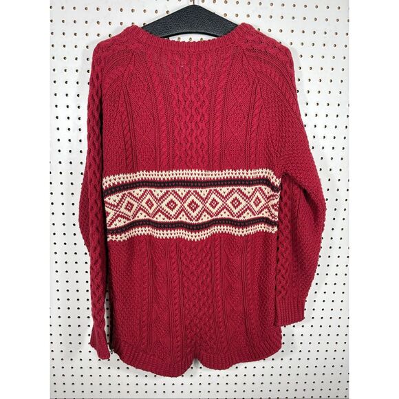 L.L Bean Signature fisherman cable tunic knit side zipper fair isle sweater size - Picture 2 of 5